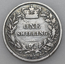 1879 VICTORIA JUBILEE HEAD SHILLING, DIE # 14, BRITISH SILVER COIN, FINE