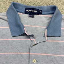 Ralph Lauren Polo Golf Shirt Mens XL Light Blue Striped Short Sleeve Cotton