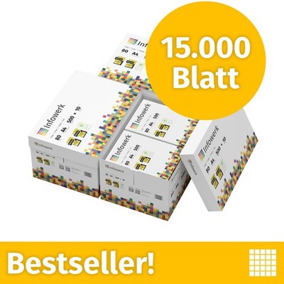 Infowerk Druckerpapier Kopierpapier 15000 Blatt A4 80g Hochweiß PEFC-Zertifikat