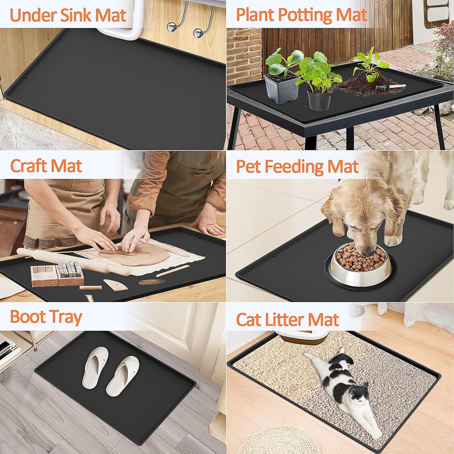 Silicone Coffee Maker Mat with Lip, 19.7'' x 15'', Black 