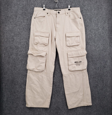Marc Ecko Cut Sew Cargo Pants Mens 36x30 Beige Straight Leg Utility Streetwear