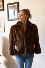 Vintage 40s RARE Muskrat Fur Lined Capelet Retro Stole Elegant Bridal Size M / L