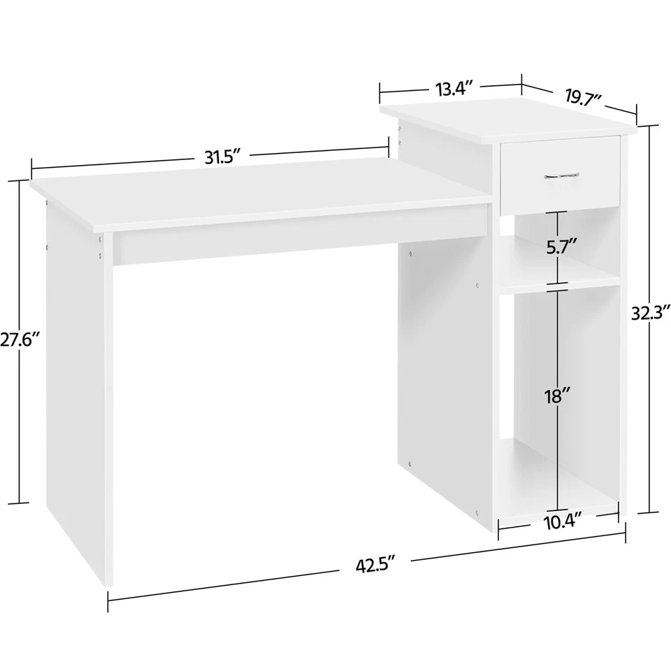 Topeakmart Pequeño Escritorio de Ordenador Blanco con Cajones y Estantes para Impresora, Madera Foto 4 de 4