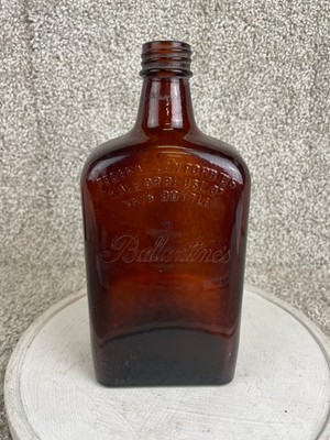 Ballantines Empty Whiskey Bottle Embossed Amber Glass Brown