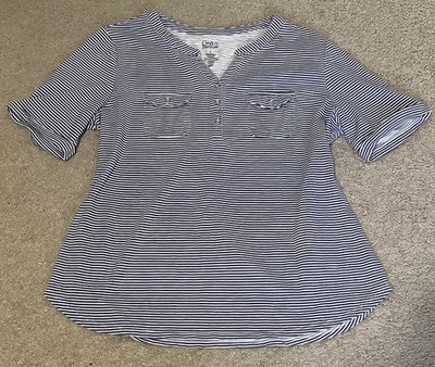 Croft & Barrow Women s Blue White Striped Blouse Top Large