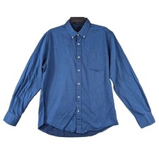 Tommy Hilfiger Button Up Men's L Long Slv Shirt Custom Fit Blue Cotton Preppy
