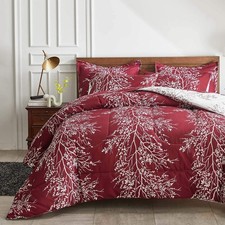 Christmas Bed in a Bag Burgundy Red Comforter Sheet Set 7 Pieces King Size Tr...