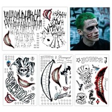 Joker Tattoos Temporary,Suicide Squad Joker Costume Accessories,4 Sheets