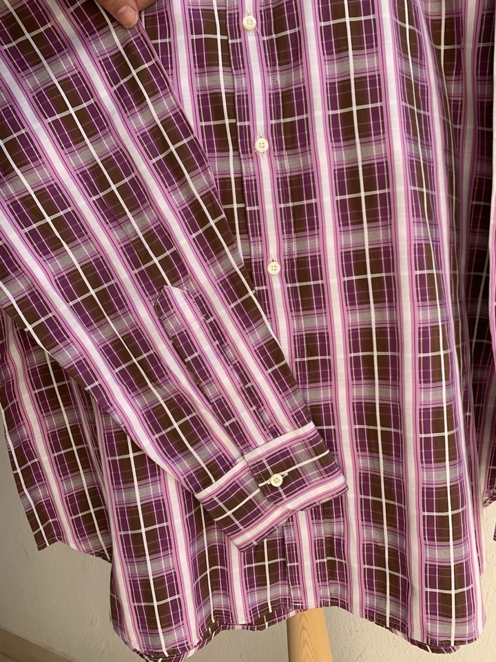Etro Milano Shirt 43/17 ( L ) - Purple Plaid - Made in Italy - 100% Cotton - #C6 - Image 3 of 4