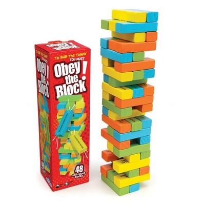 Outset Media Obey The Block - Traditional Wooden Tumbling Tower Block Game, Fami