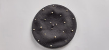  Stylish Vintage Gray Wool blend Beret Hat w/ Pearl beads  one size