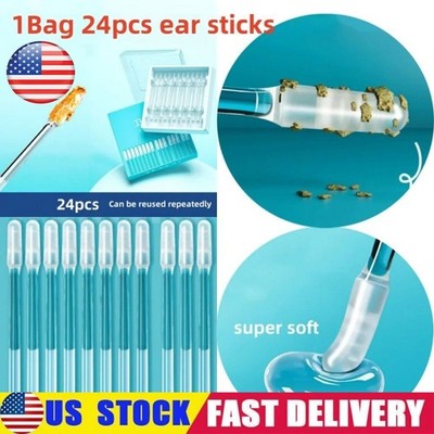 24PCS Reusable Sticky Ear Cleaning Stick Soft Head Swabs,Kids Adults S/L~2026NEW