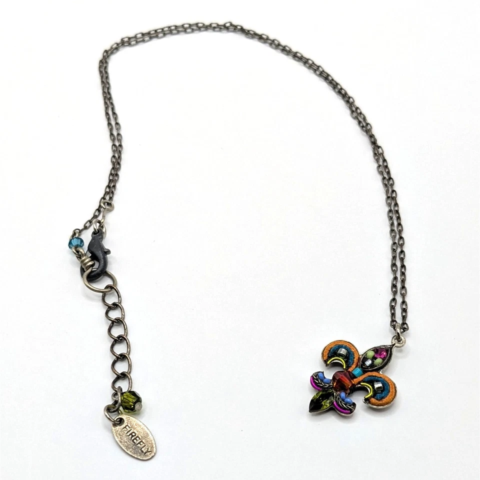 Светлячок надпись многоцветный Fleur-de-Lis мозаика серебристого тона подвеска ожерелье - Изображение 2 из 4