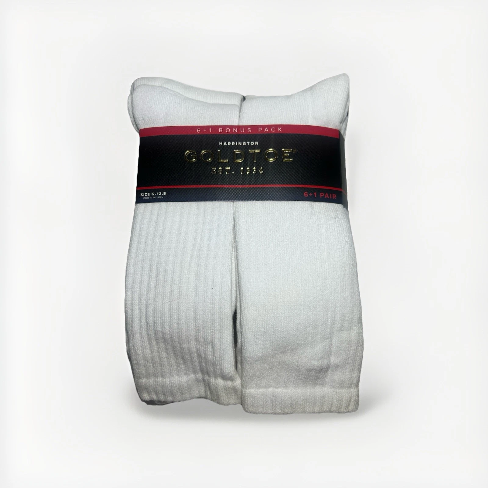 New Goldtoe Men 7 Pair Harrington Collection Reinforced Toe All White Crew Socks