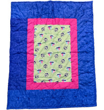 Handmade Kids/Granny Quilted Lap Blanket 46x 36 Colorful Sailboat Anchor Motif