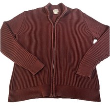 Vintage LL Bean Sweater XL Cardigan Full Zip Grandpa 100 Cotton Brown Heavy