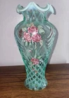 Fenton VHTF FRENCH OPALESCENT ROSE TRELLIS 11" VASE 1990'S