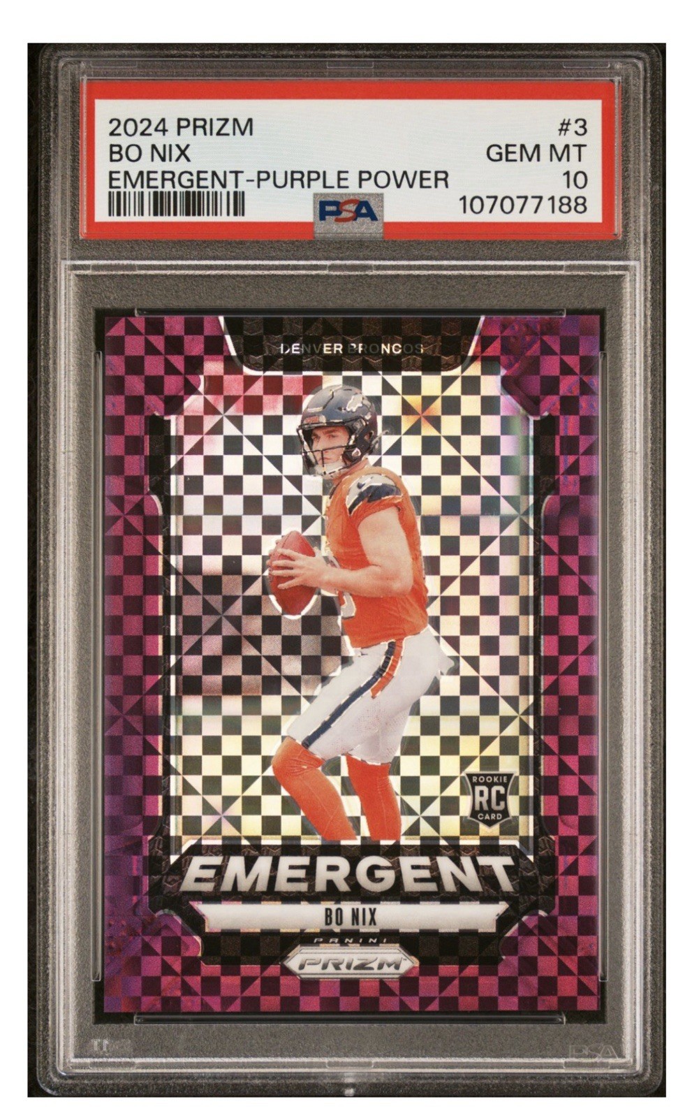 2024 PANINI PRIZM EMERGENT PURPLE POWER #3 BO NIX ROOKIE RC 28/49 PSA 10 MINT