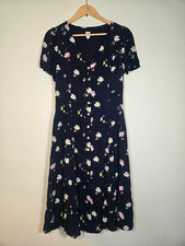 Gap Button Down Midi Dress, Navy Blue Floral Print, Short Sleeve, Size 6.