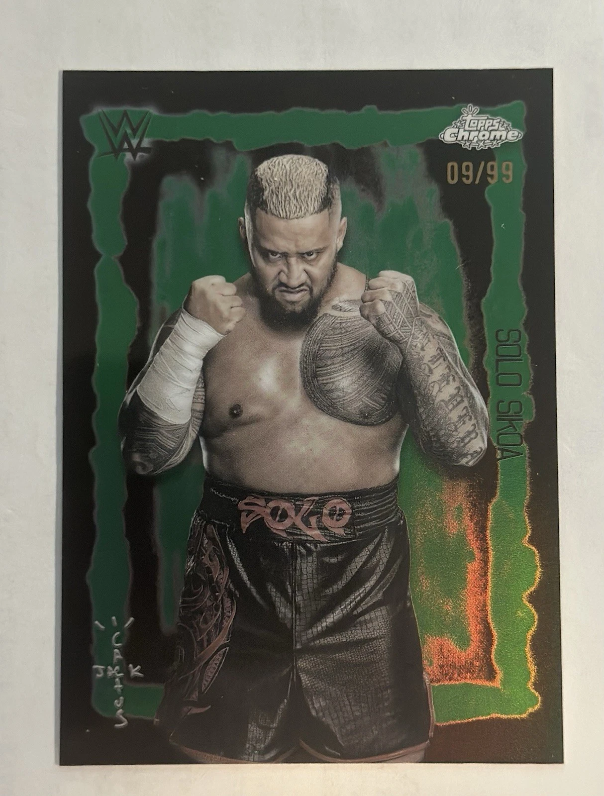 2025 Topps Chrome WWE X Cactus Jack Solo Sikoa 9/99 GREEN Festival Fury