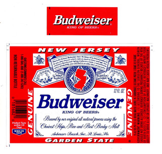 ANHEUSER BUSCH INC ST LOUIS MISSOURI BUDWEISER BEER NEW JERSEY LABEL SET