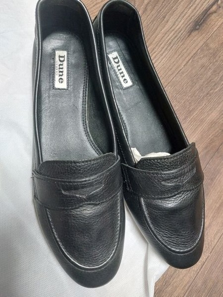 Women Loafers Black Leather 37.5 #5SH7