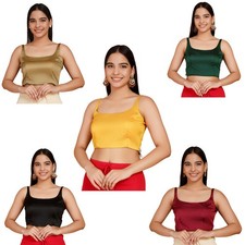 Women's Taffeta Saree Blouse Sleevless Round Neck Readymade Indian Sari Choli