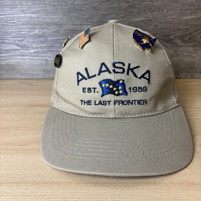 Alaska Hat Cap Snap Back Tan Embroidered State Flag Pins Souvenir Mens Travel