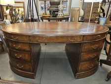 Maitland Smith Leather Wrapped Oval Executive Partners Desk
