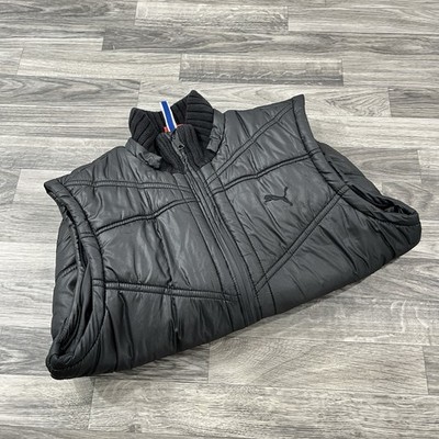 Puma Mens Puffer Vest Size Small Black Full Zip Quilted Padded Gilet Sport