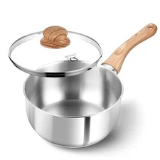  Stainless Steel Saucepan Sauce Pan with Lid & Cool-Touch 3 Quart Silver