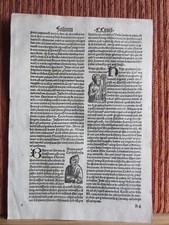 INCUNABLE SHEET OF 1497.  H. LIBER CRONICARUM BY SCHEDEL. 2 ENGRAVINGS.ORIGINAL