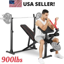 900LB Weight Bench with Squat Rack Olympic Ad...