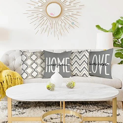 Farmhouse Throw Pillow Covers 18x18 Set of 4 18" x 18" (Pack of 4) Light Gray - Image 2 of 4