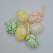 6 Vintage Plastic Faux Crackle Painted Easter Egg Ornaments