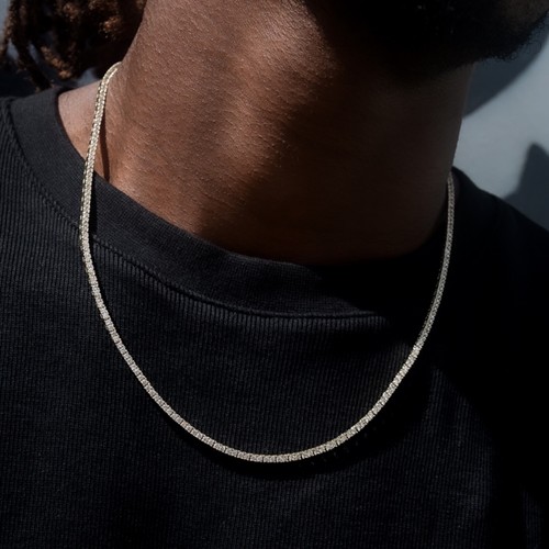 Iced Solitaire 5A Cz 2mm Mini Micro 14K Yellow Gold Plated Classic Tennis Chain - Picture 1 of 9