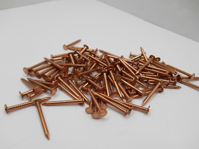(100) 1'' SMOOTH SHANK PURE COPPER NAILS 5/16'' HEAD, QTY of 100