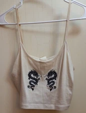 Urban outfitters white crop top cami dragon print strappy top Size Small Petiete