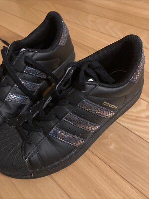Girls Adidas SuperStar Iridescent Rainbow Hologram Black Lace-Up Gym Shoes  SZ 3 | eBay