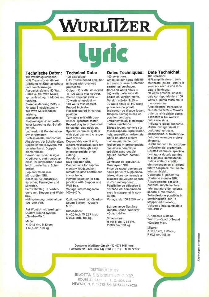 Wurlitzer Lyric Jukebox Vintage Advertisement Sales Flyer Circa 1970s 021219AME - Image 2 of 2