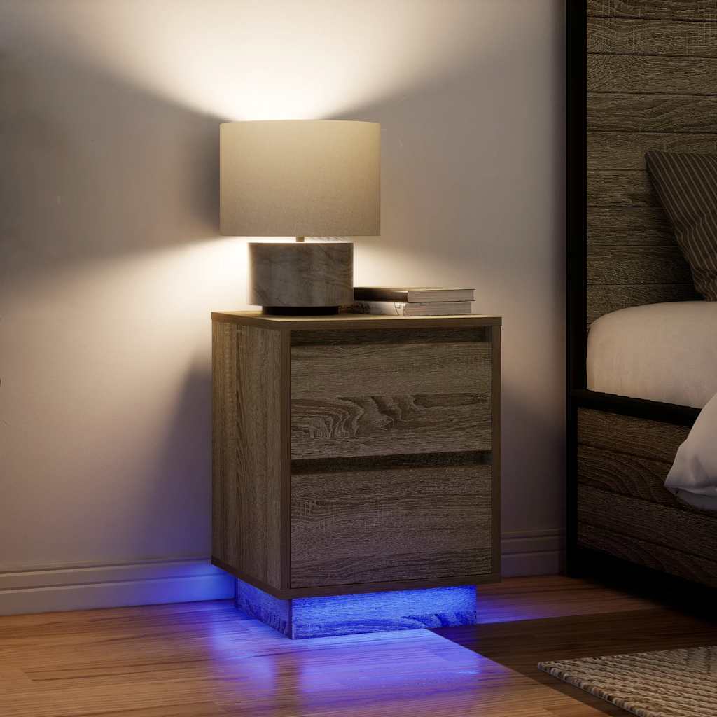 vidaXL Bedside Cabinets with LED Lights聽2 pcs Sonoma Oak 38x34x50 cm