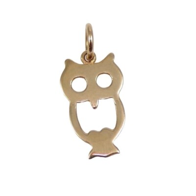 Massiver 14K Gelbgold Eule Vogel Anhänger