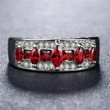 Half Eternity Engagement Ring 2Ct Marquise Cut Lab-Created Garnet 925 Silver