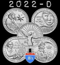 2022-D US American Women Series Quarters (5) Coin Set - UNCIRCULATED (BU)