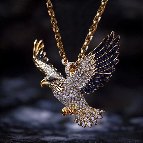 Alternate view of Real Moissanite 2.30ct Round Cut Flying Eagle Pendant 14k Yellow Gold Plated