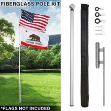 20ft Deluxe Locking Fiberglass Telescoping Flag Pole  & Ground Spike Kit
