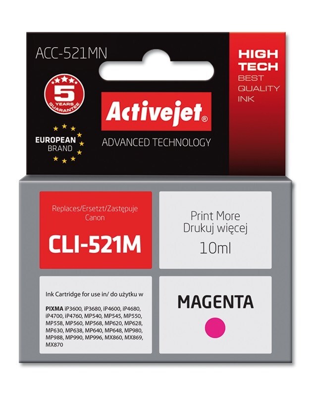 5901452126063 Тонировочный патрон Activejet ACC-521MN для Canon Drucker Canon CLI-521 2590₽