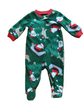 NEW CARTER'S GREEN SANTA REINDEER CHRISTMAS FLEECE FOOTED ZIPPERED SLEEPER 6M