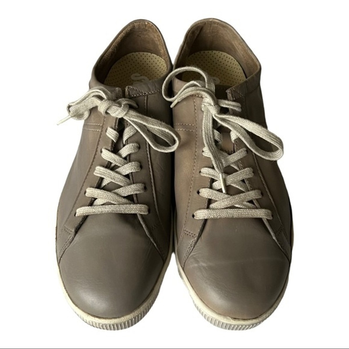 Softinos By Fly London Washed Taupe Leather Fashion Sneakers 
