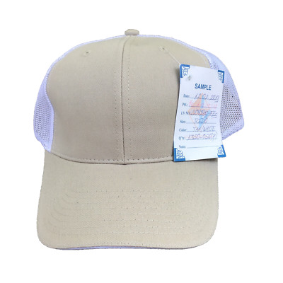 NWT Quake City Caps Trucker Snapback Hat Cap Tan White Plain Mesh Sample